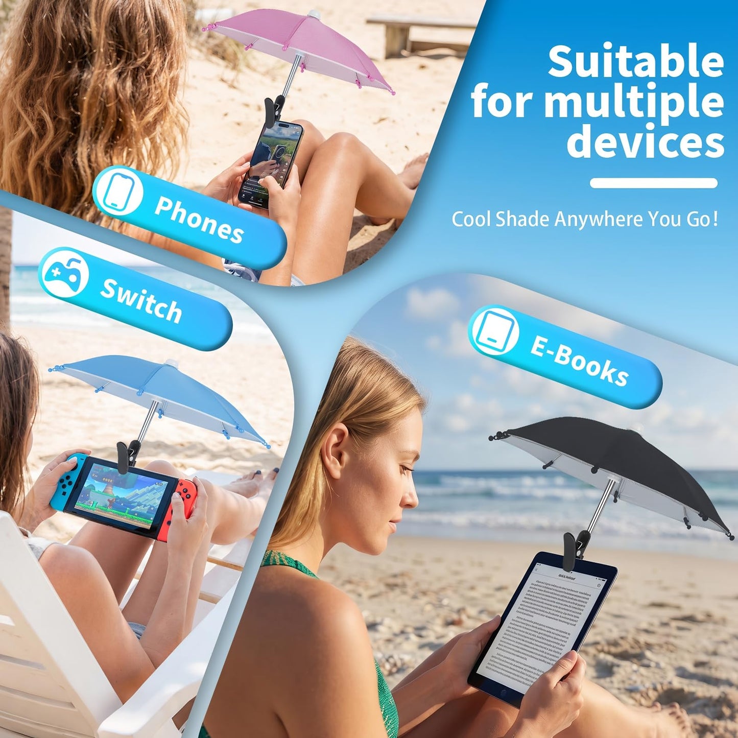 Fuofaska 3 Pack Phone Umbrella for Sun, Cell Phone Shade with Clip, Protects from Sunlight, Glare, Rainproof, Suitable for Outdoor