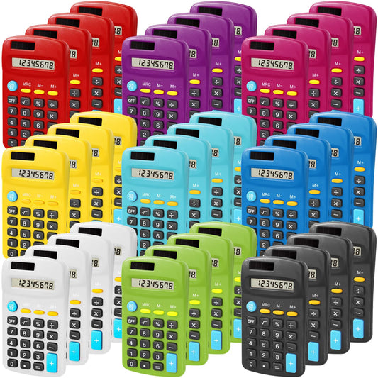 Enjamyo 36 Pcs Pocket Calculator, Mini Colorful Basic Solar Battery Calculator, Solar Battery Dual Power, Basic Calculators, 8 Digit Display