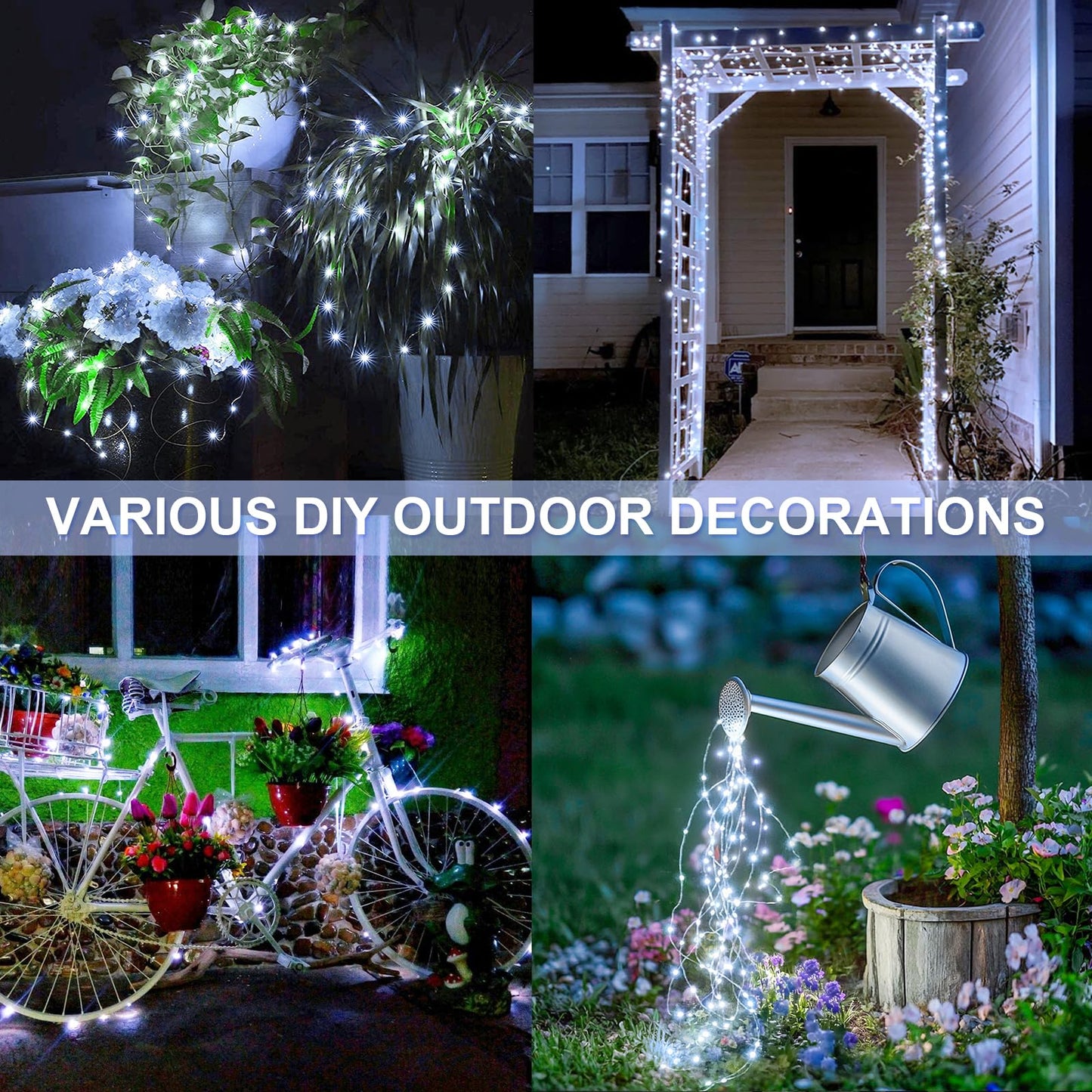 JMEXSUSS 2 Pack Solar String Lights Outdoor Waterproof, Each 33FT 100 LED Solar Fairy Lights Outdoor, 8 Modes White Christmas Light for Outside Garden
