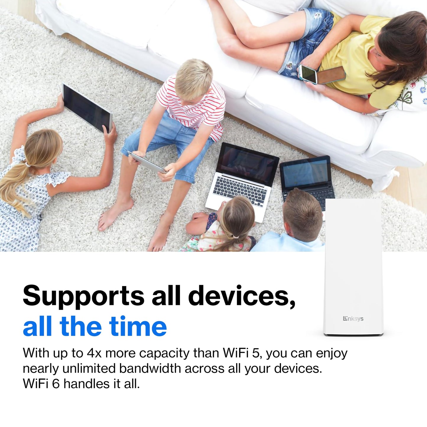 Linksys AX4200 Smart Mesh Wi-Fi 6 Router Whole Home WiFi Mesh System, Tri-Band AX Wireless Gigabit Mesh Router, Fast Speeds up to 4.2 Gbps, coverage