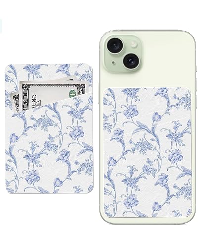 AWHSCP Leather Phone Wallet, Dual Pocket Sticky Wallet, Compatible with Most Cell Phones, Cute Dragonfly And Bird