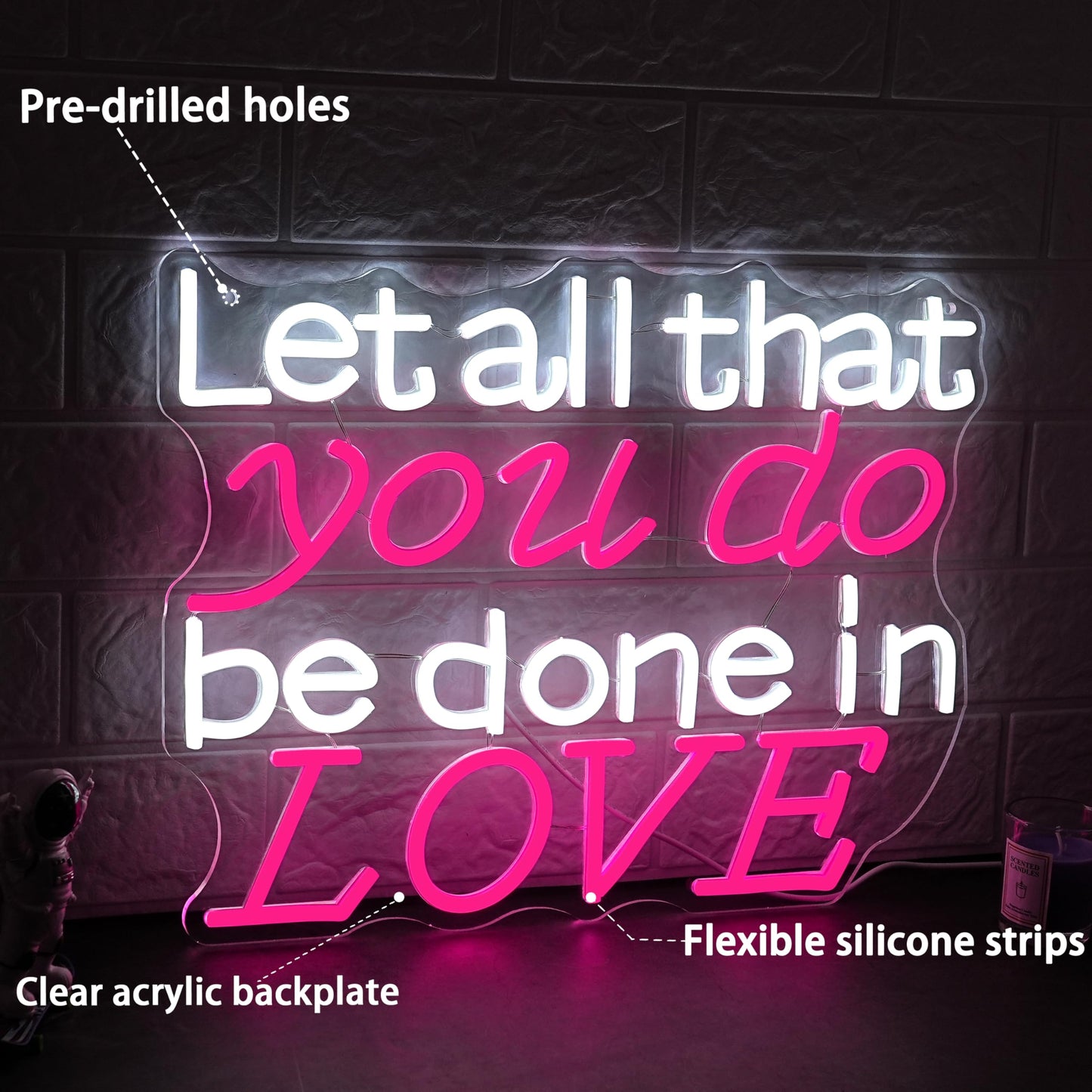 AEHEMNGZ Let All That You Do Be Done In Love Neon Sign 16.54’’*12.6’’ Adjustable White Pink Word Light Up Sign Usb Powered Jesus Led Light Sign