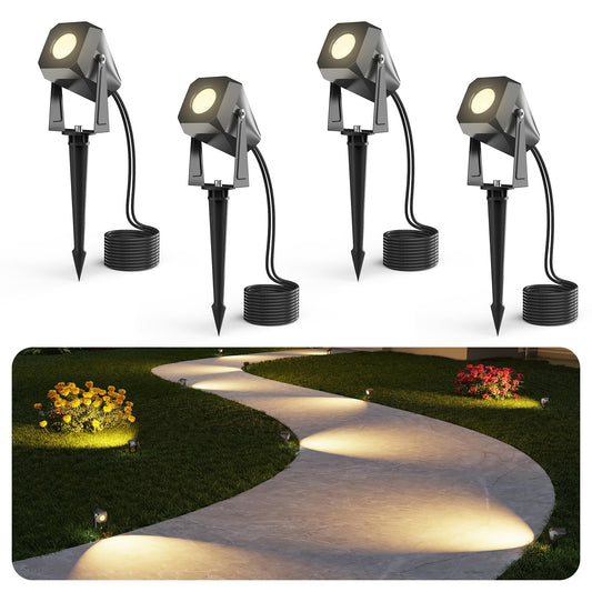 DeckTok Outdoor Landscape Lighting, 4 Pack Outdoor Spotlights, LED Low Voltage Landscape Lights for House Yard Garden Lawn Tree Fence Plant Flags