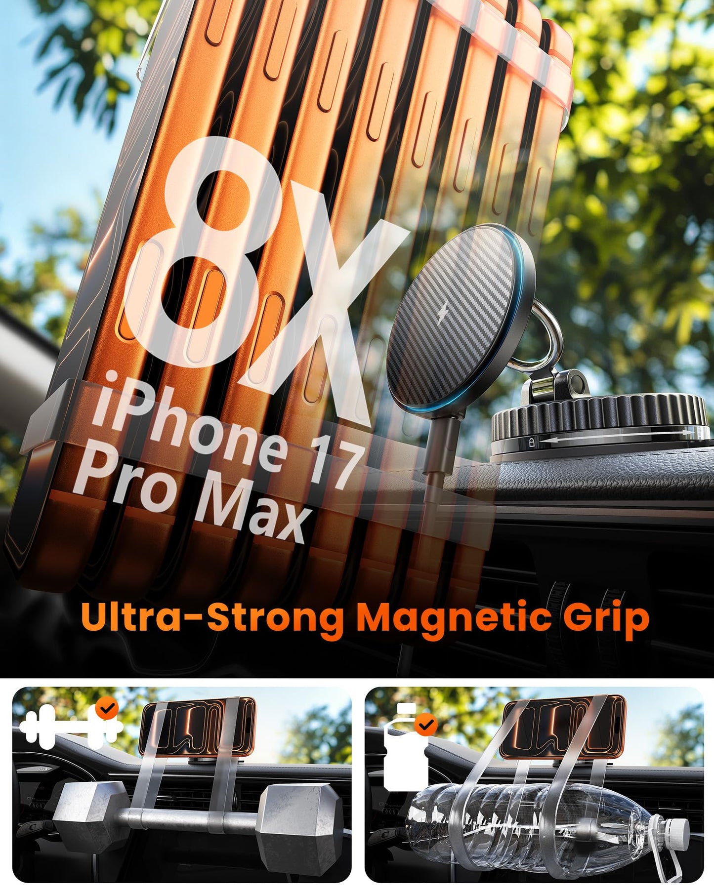 MagSafe Car Mount Charger 15W, Magnetic Wireless Car Charger [89+LBS Strong Suction, 2800gf Strong Magnetic] Car Phone Holder, Phone Holders for Your