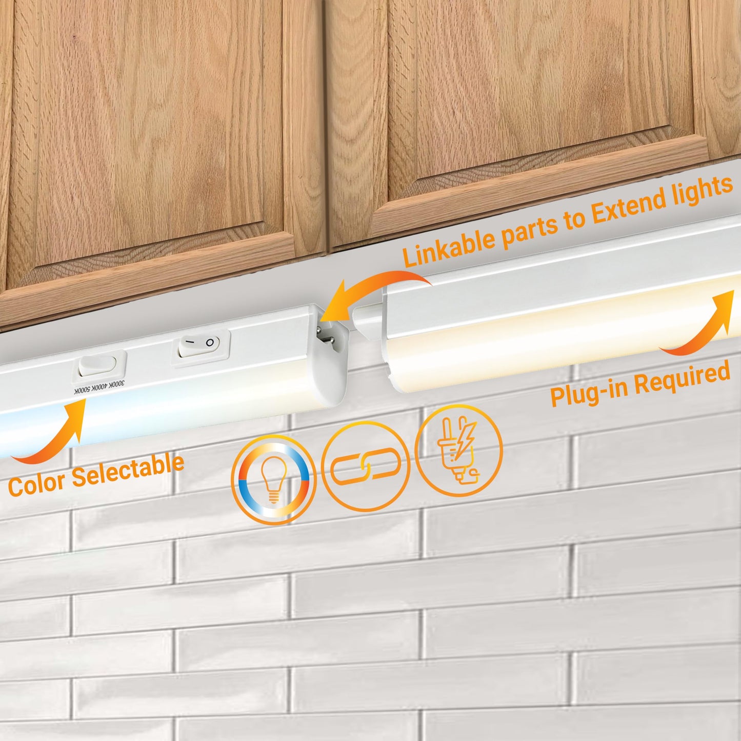 Sunlite LED Under Cabinet Lighting Plug in 46 Inch Linkable Under Counter Lights for Kitchen 16 Watts, 120 Volts, 1600 Lumens, Adjustable 3 CCT