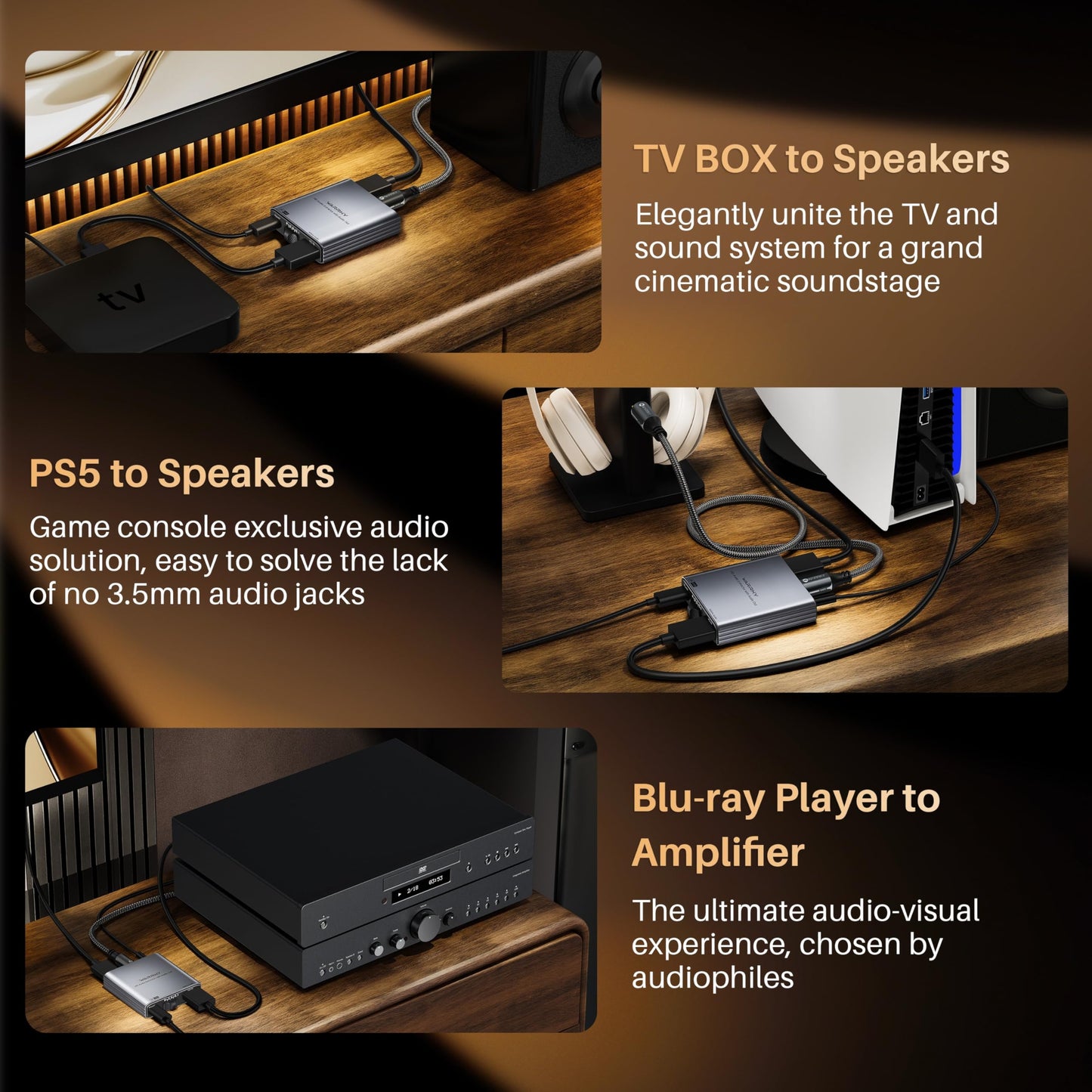 WARRKY 4K HDMI Audio Extractor, Convert HDMI to Optical S/PDIF and 3.5mm Aux RCA, [Supports Dolby Atmos Digital Plus, DTS], for TV Fire Stick
