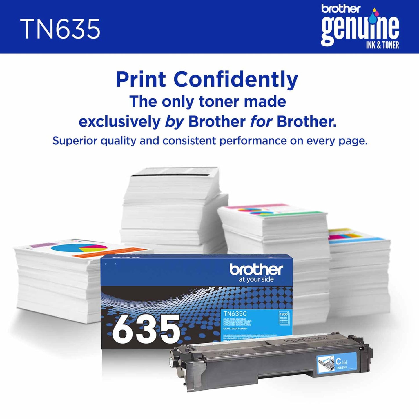 Brother Genuine TN635C Standard Yield Cyan Toner Cartridge, 1 Pack