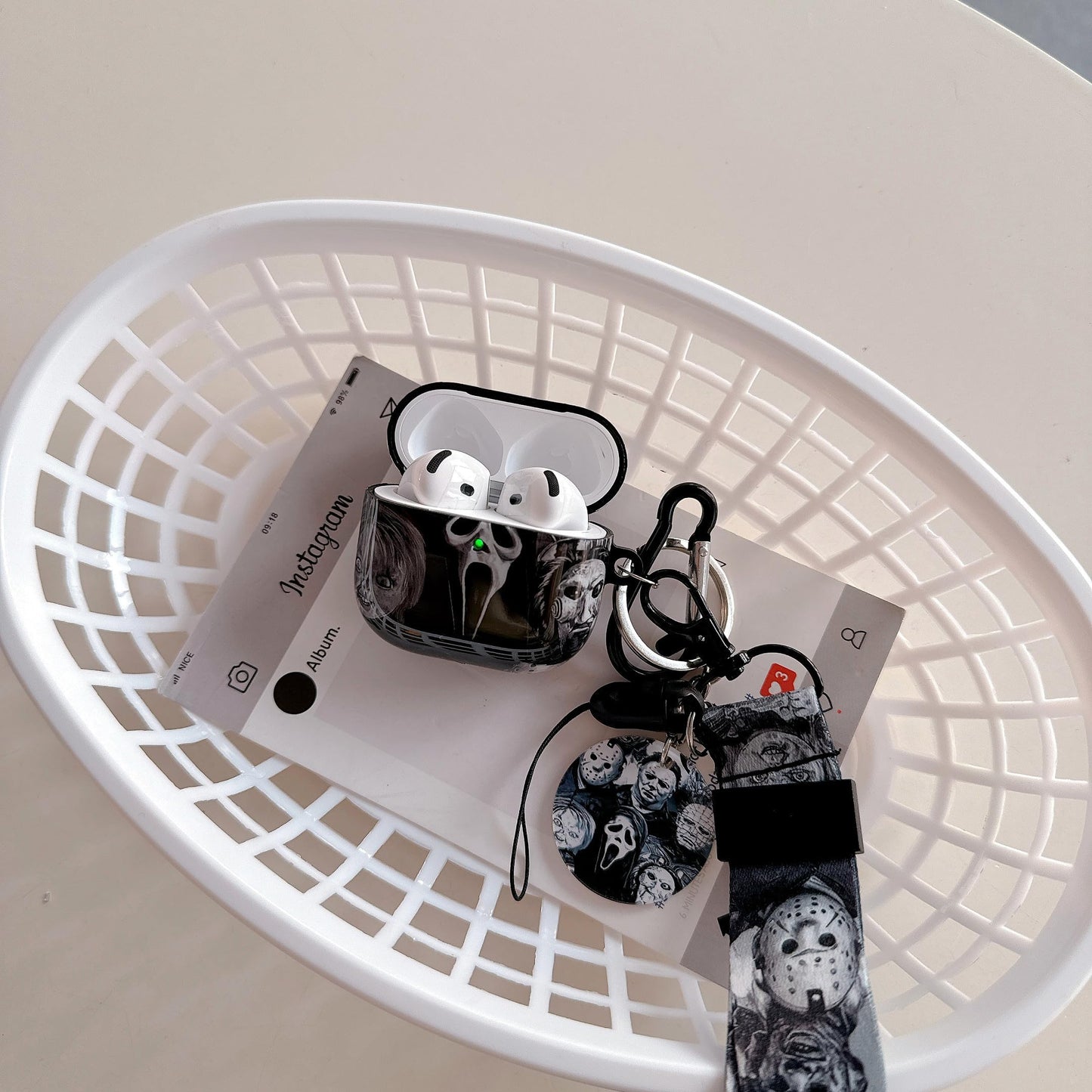 Cool Thrilling Scream Pattern Air pod 4th Generation 2024 Soft TPU Case?with Horror Keychain and Lanyard?Designed for Those who Like Man Women Girl