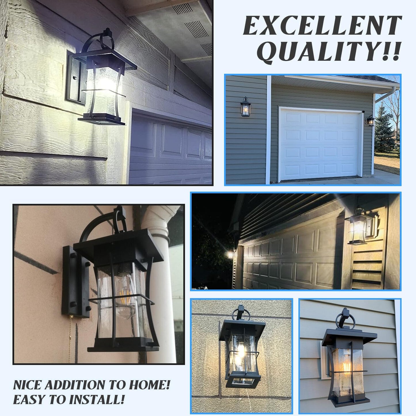 EERU Outdoor Wall Sconces Light Fixtures Exterior Wall Lantern Outside House Lamps Waterproof Black Metal with Clear Seeded Glass, Perfect