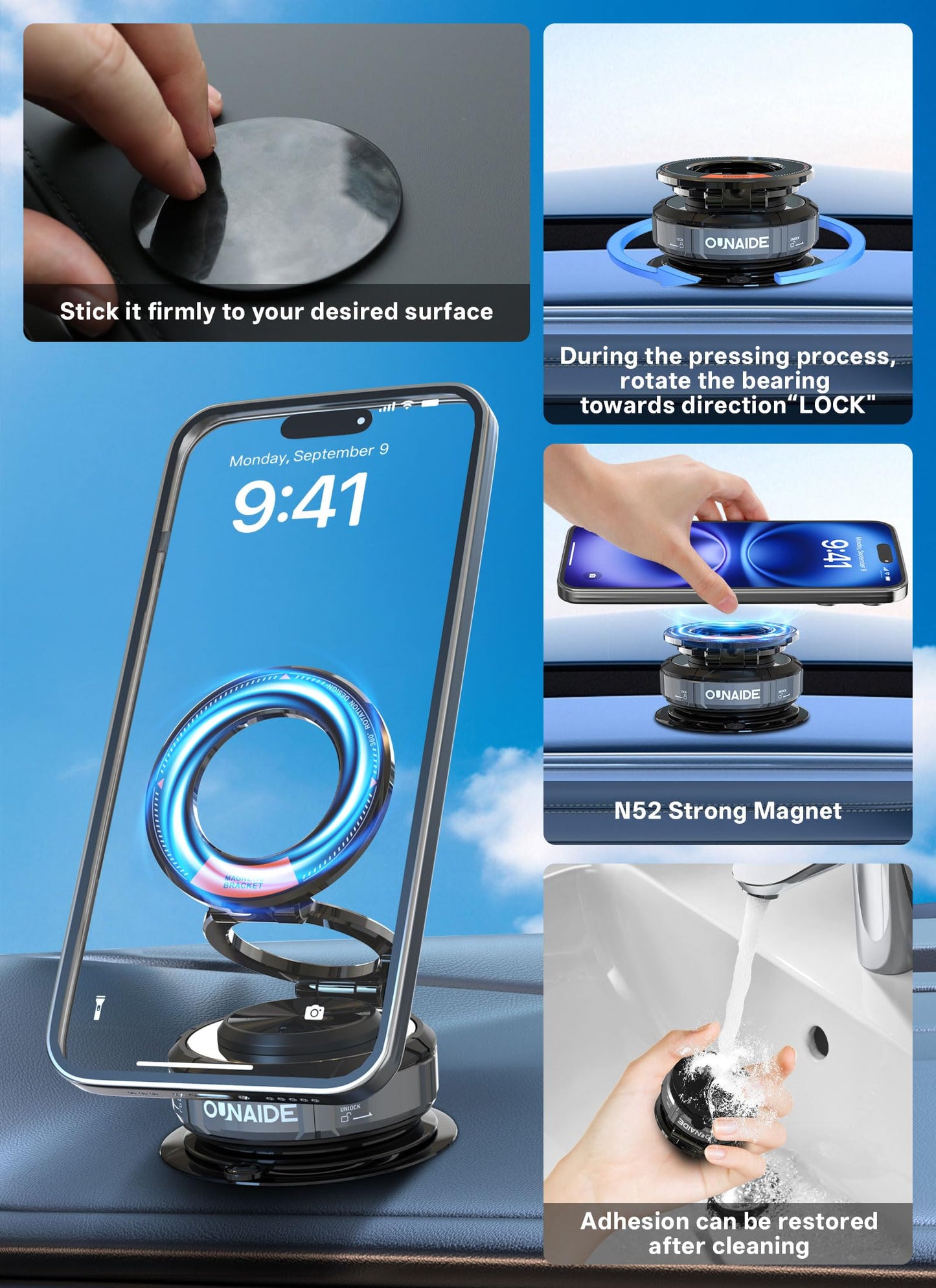 Car Phone Holder for Magsafe Car Mount 360° Adjustable Vacuum Magnetic Phone Holder 98LBS Suction Zinc Alloy Foldable Car Cell Phone Holder iphone