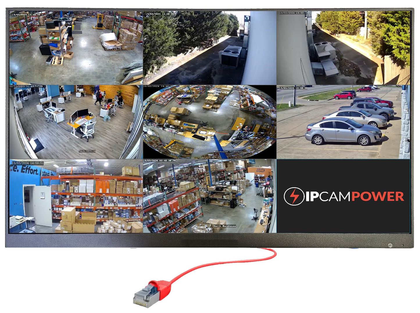 IPCamPower 21.5" POE-Powered CCTV Spot Monitor with Integrated 8 Channel IP Camera Decoder, Compatible w/Most IP Camera Manufacturers, Built-in