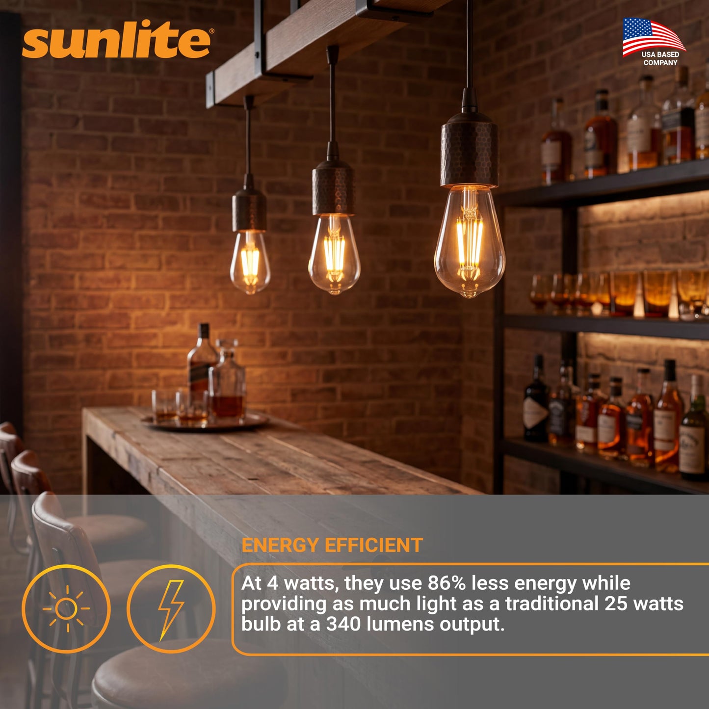 Sunlite 40322 LED S14 Glass Filament Style String Light Bulb, 4 Watts (25W Equivalent), 340 Lumens, Medium Base (E26), Dimmable, UL Listed, High 90