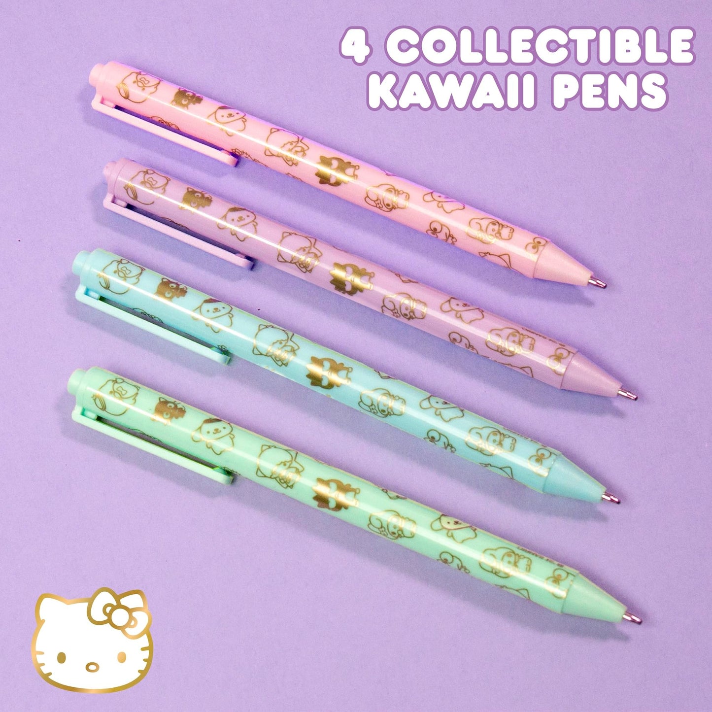 Hello Kitty & Friends 4-Piece Pen Set, My Melody, Kuromi, School and Office Supplies, Stationery