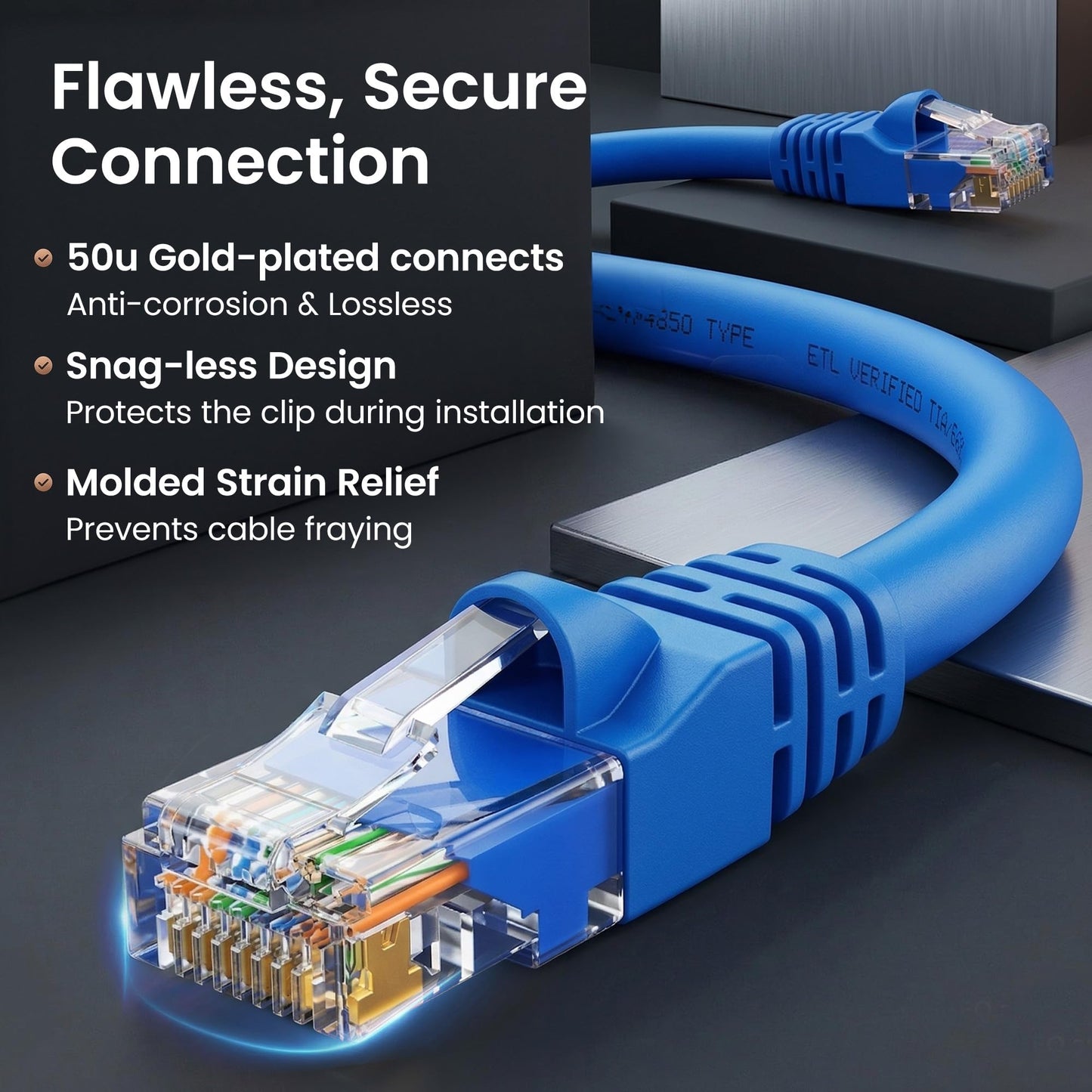 GEARit Cat 6 Ethernet Patch Cable 1 ft Blue (24-Pack Cat6 Ethernet Patch Cables 1ft), Cat 6 High Speed 24AWG 10Gbps RJ45 Snagless Gold-Plated