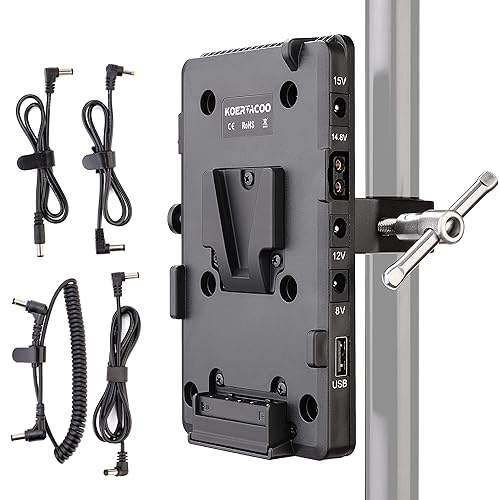 KOERTACOO V-Mount Lock Battery Plate Power Supply Adapter + Super Clamp for Lighting Stand,Tripod, Support Rod.with D-TAP/DC/USB Power Output