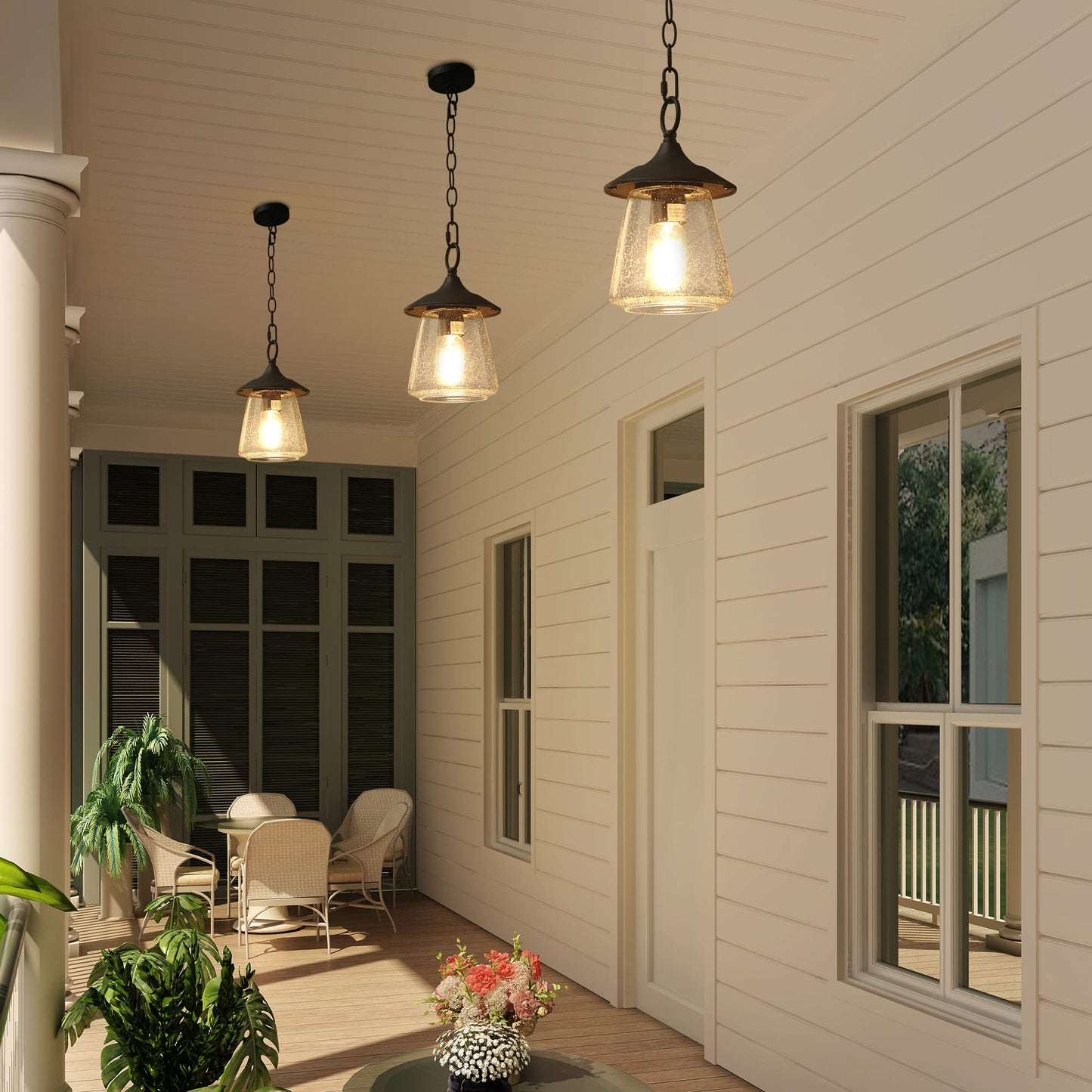 LOG BARN Outdoor Pendant Lights, Porch Fixture in Painted Black Metal with Clear Bubbled Glass Globe, Hanging Lantern Lamp for Gazebo, Entry, Yard