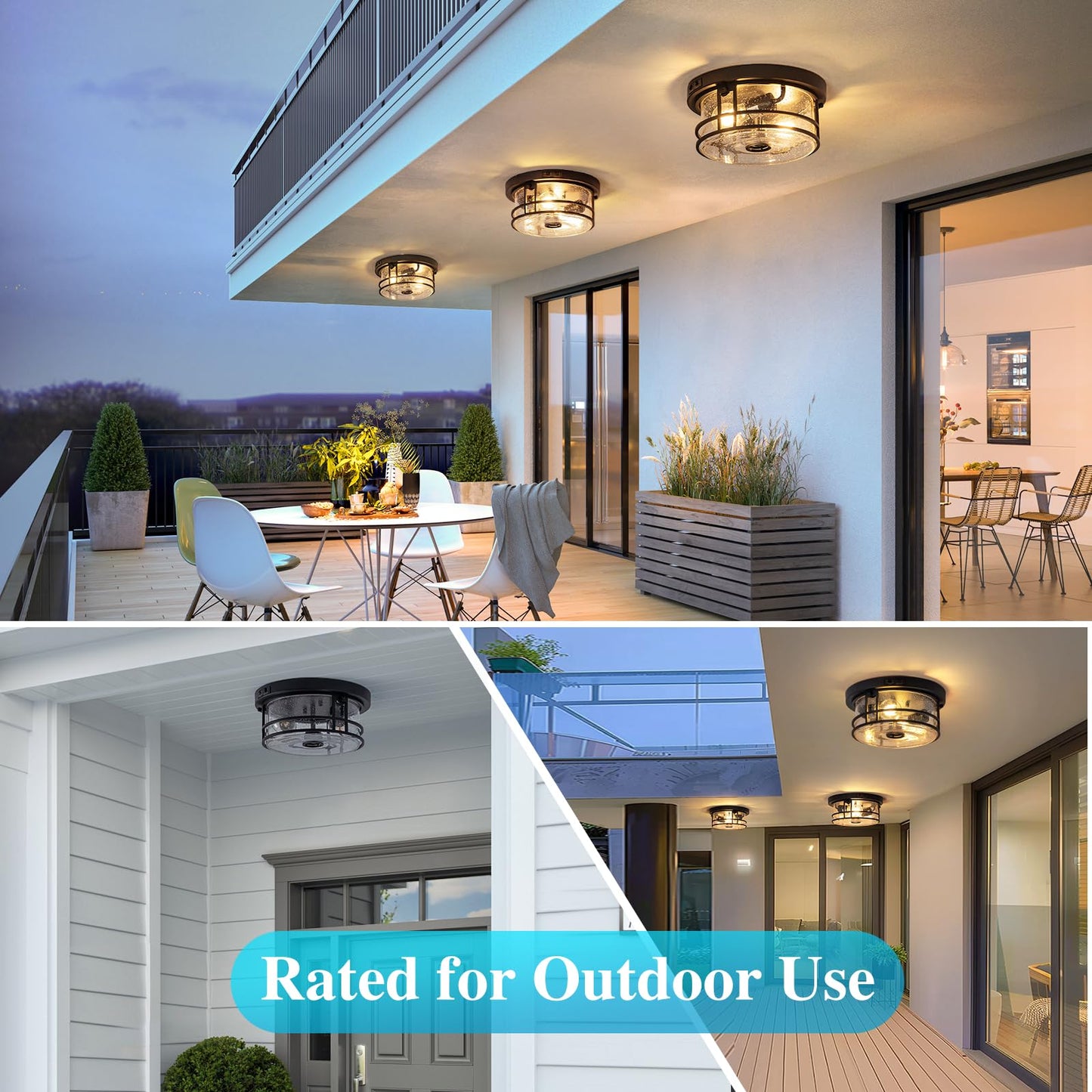 SAYTOP Outdoor Ceiling Light with Motion Sensor Flush Mount Round Porch Light, Industrial 2-Light Dusk to Dawn Ceiling Light Fixture with Clear Glass