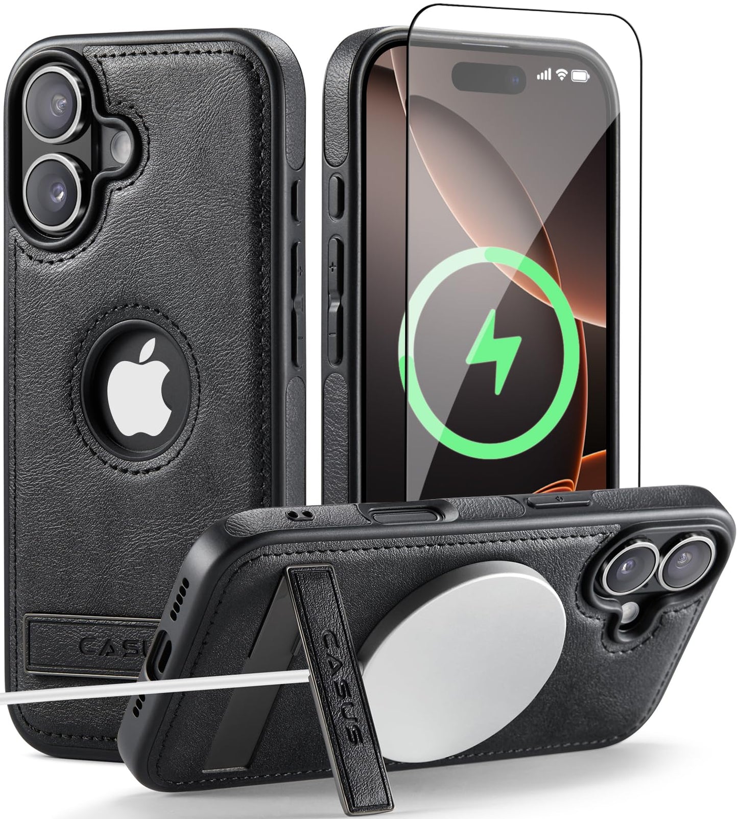 Casus Designed for iPhone 15 pro max Case Compatible with Kickstand Vegan Leather Slim Classic Luxury Elegant Thin Protective Cover with Tempered
