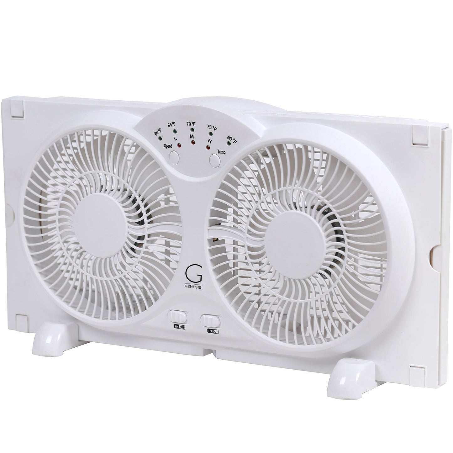 Genesis Twin Fan High Velocity Reversible AirFlow Fan, LED Indicator Lights Adjustable Thermostat & Max Cool Technology, ETL Certified, White