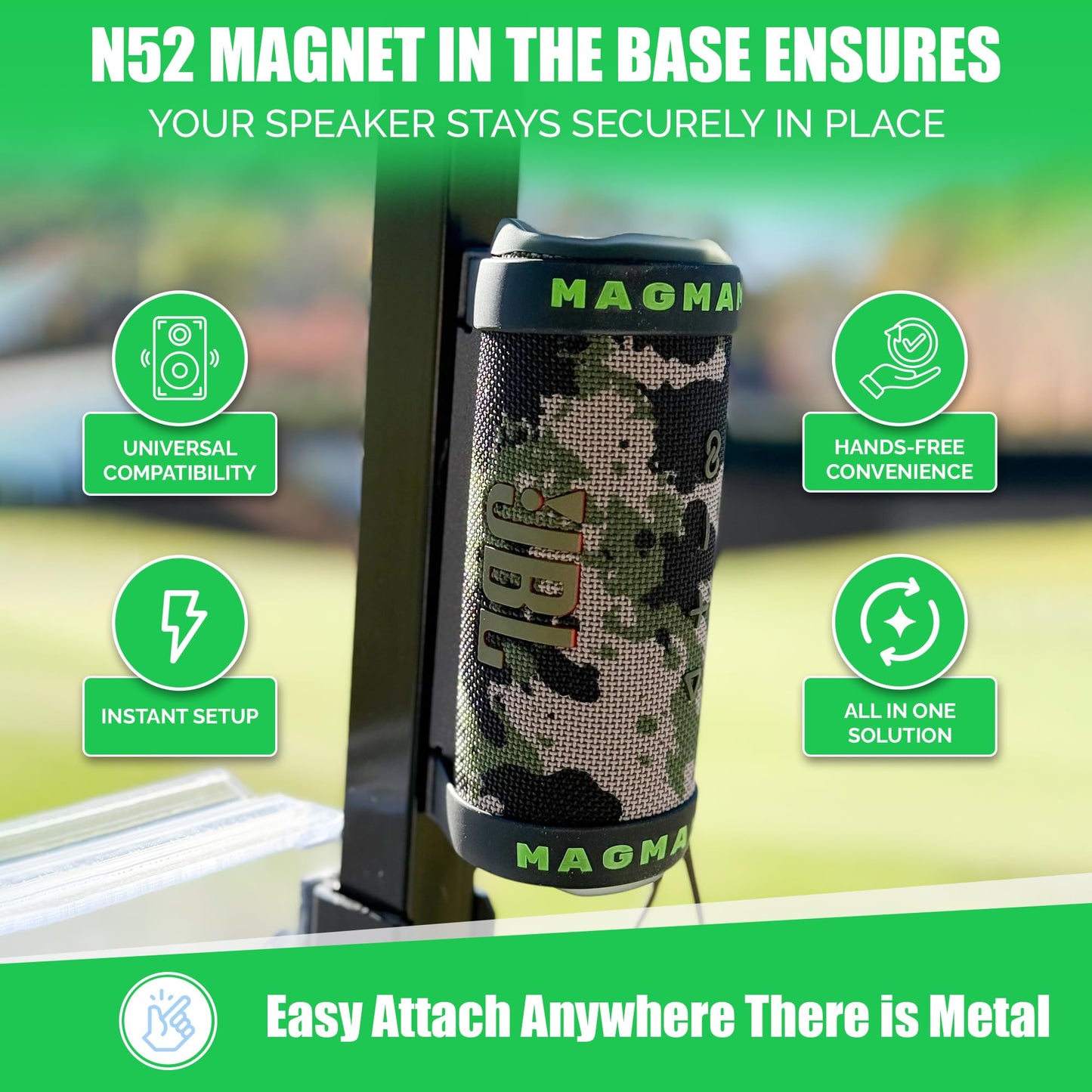 Magmamba Universal Magnetic Speaker Holder - Strong Mount for Bluetooth Speakers on Golf Carts, Beach Gear, RVs, Home & More | Secure, Hands-Free