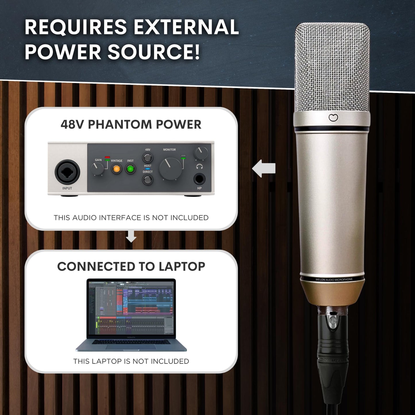 Melon Audio MA-87 Studio Condenser Microphone, 26mm Gold Large Diaphragm Capsule, Including Foam Filter, Metal Shock Mount, XLR Cable and Mic Bag