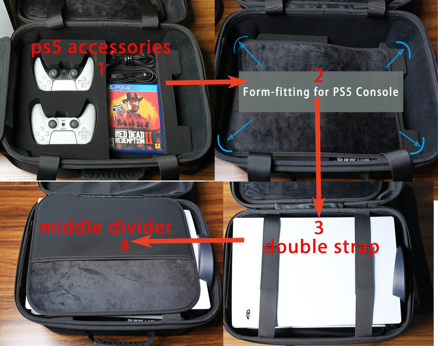 RIGICASE Hard carry case for ps5/ps5 pro/ps5 slim(no removing stand), Hard travel case for playstation and accessosries,with handle/adjustable