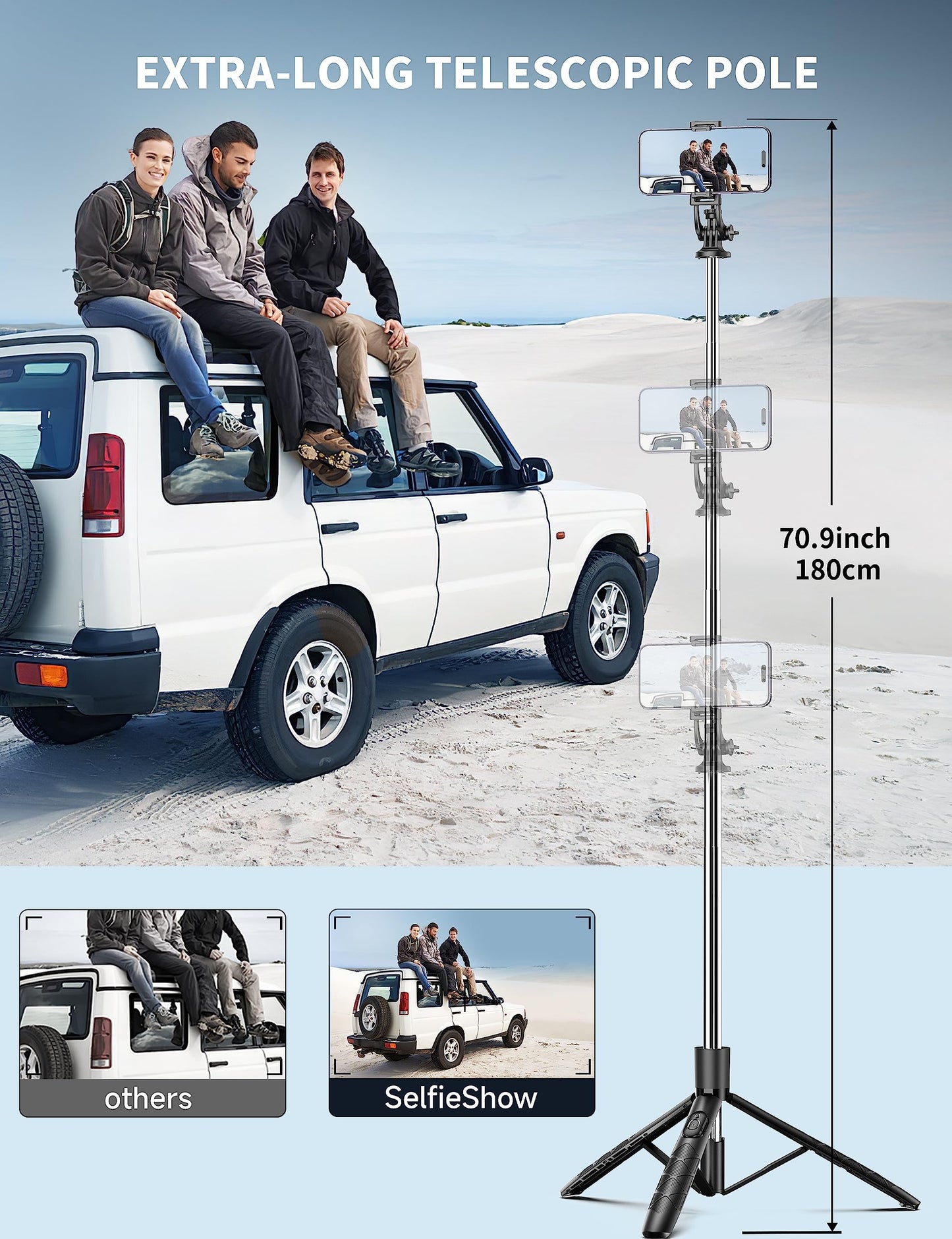 71" Phone Tripod & Selfie Stick, All in One Extendable Cell Phone Tripod with Wireless Remote, Tripods Stand for iPhone & Travel Selfie Stick 360°