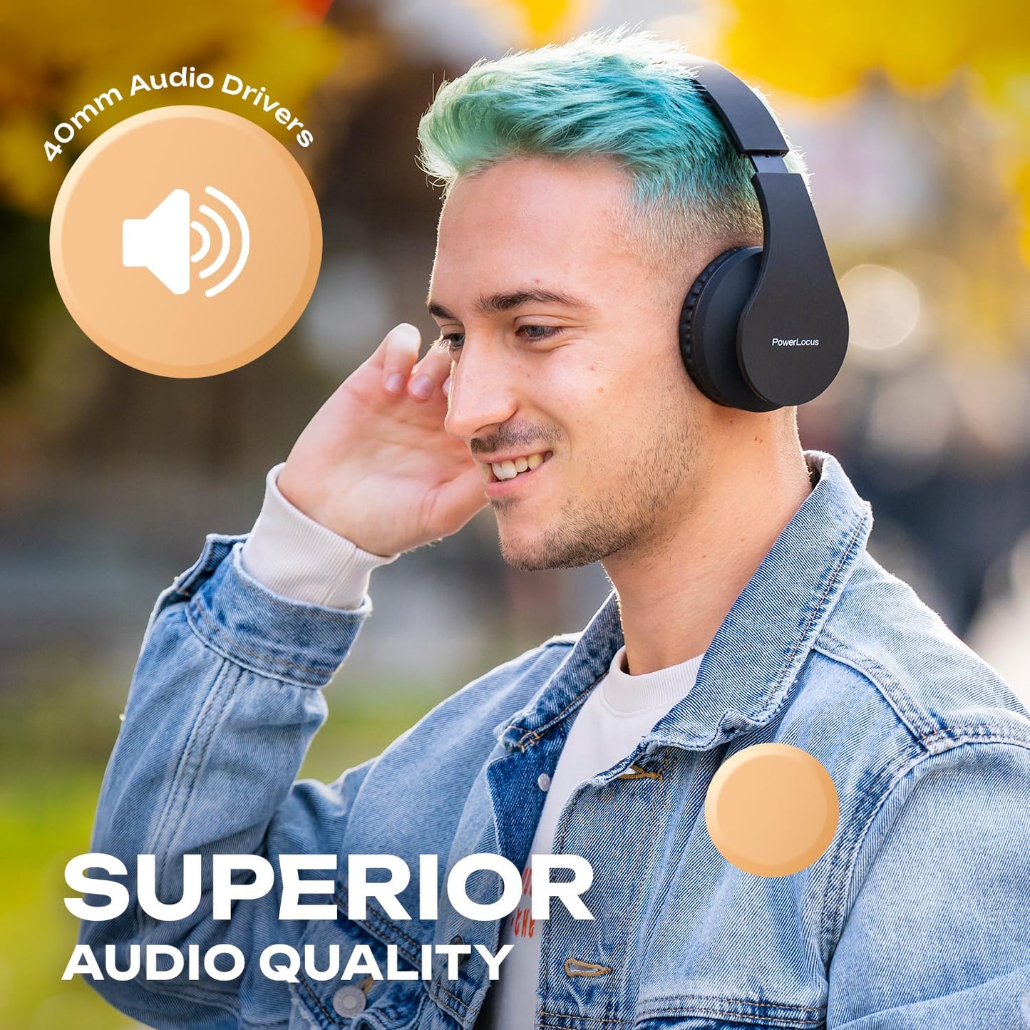 PowerLocus Wireless Bluetooth Over-Ear Stereo Foldable Headphones, Wired Headsets Rechargeable with Built-in Microphone for iPhone, Samsung, LG, iPad…
