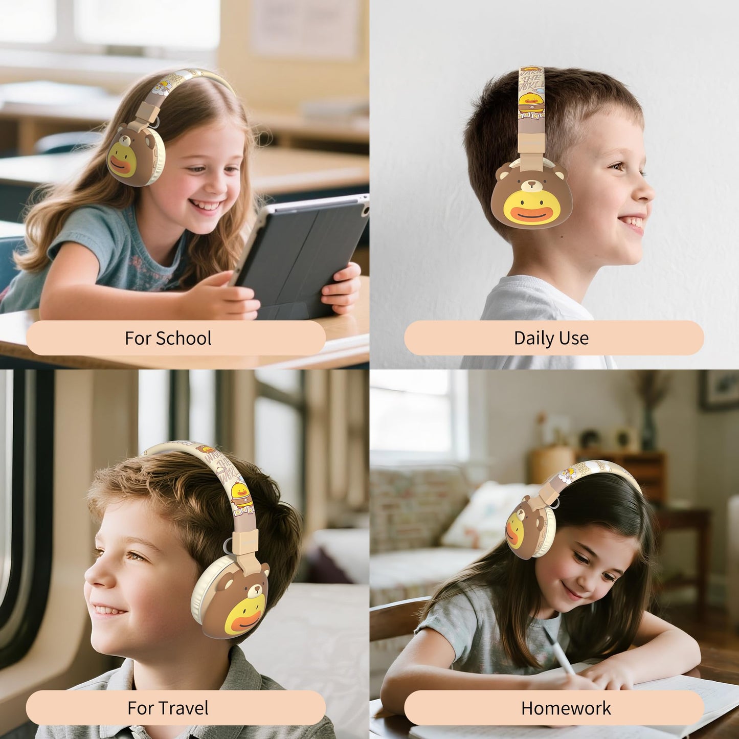 YLFASHION Kids Bluetooth Headphones, 85dB Volume Limit, Ultra-Soft Over-Ear, Built-in Mic, Foldable,Cartoon Animal Design, Suitable for School…