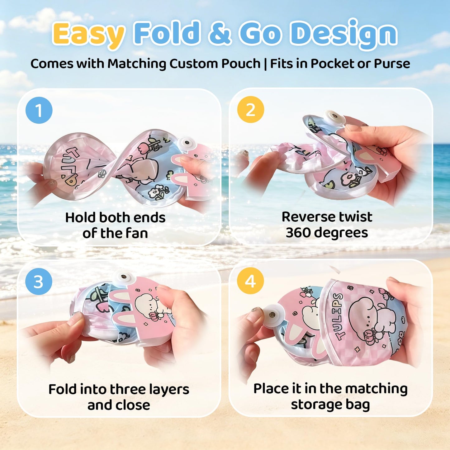 Custom Foldable Hand Fans Bulk with Pouch, Personalized Logo for Events?50)
