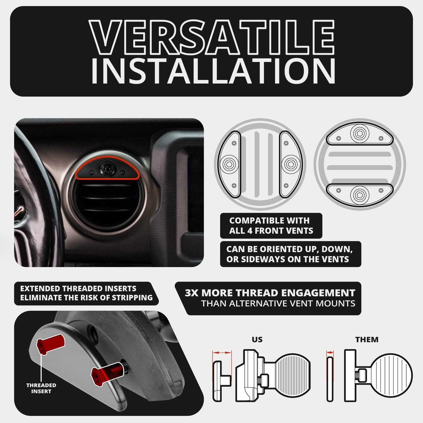 Tackform Link Vent Phone Mount Compatible with 2018 - 2023 Jeep JL, Gladiator, 4XE | Aluminum | Zero Slip, Anti-Scratch | Universal Magnetic Phone