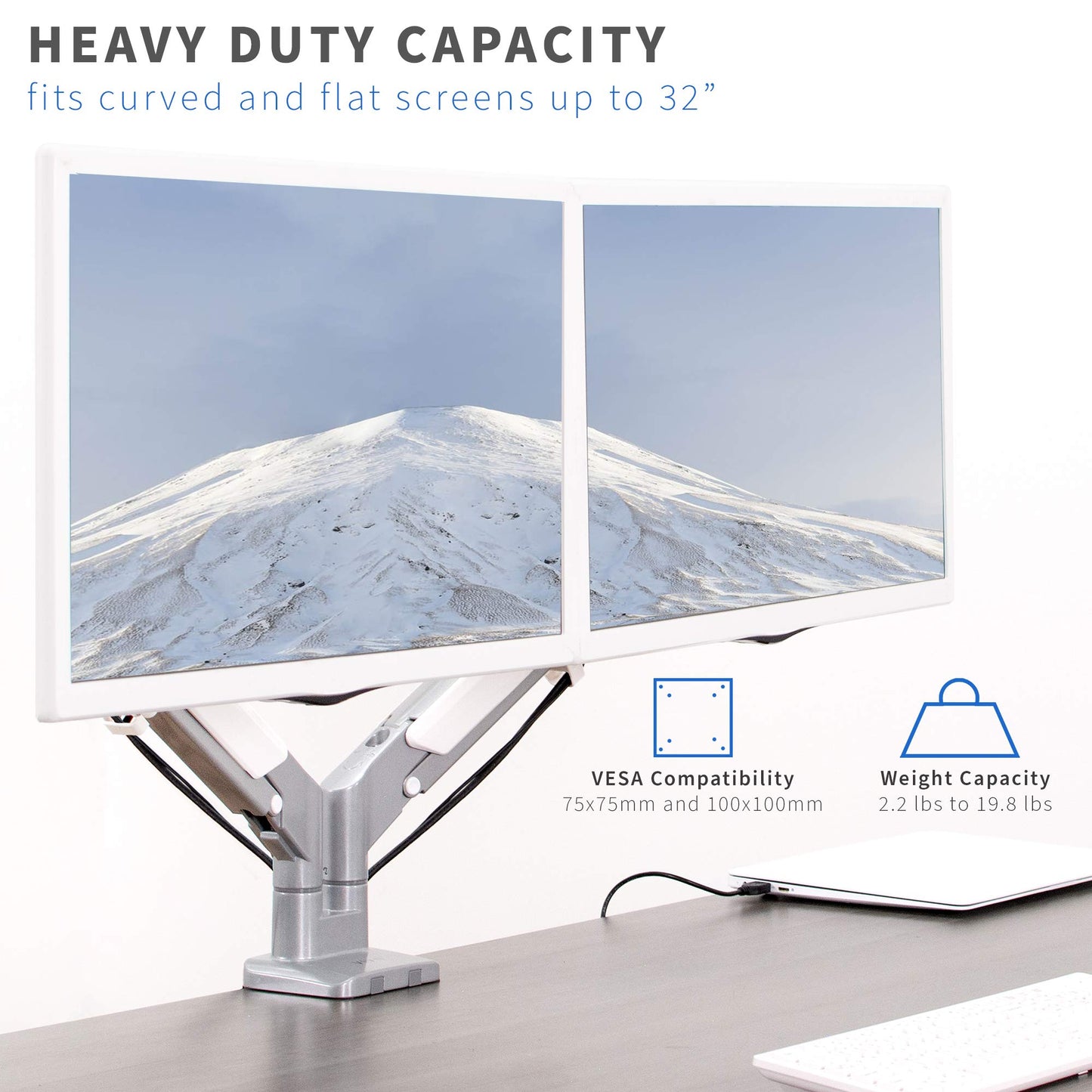 VIVO Space Saving Dual 17 to 32 inch Pneumatic Spring Arms, Aluminum Clamp-on Desk Mount Stand, Fits 2 Monitor Screens with Max VESA 100x100, Silver