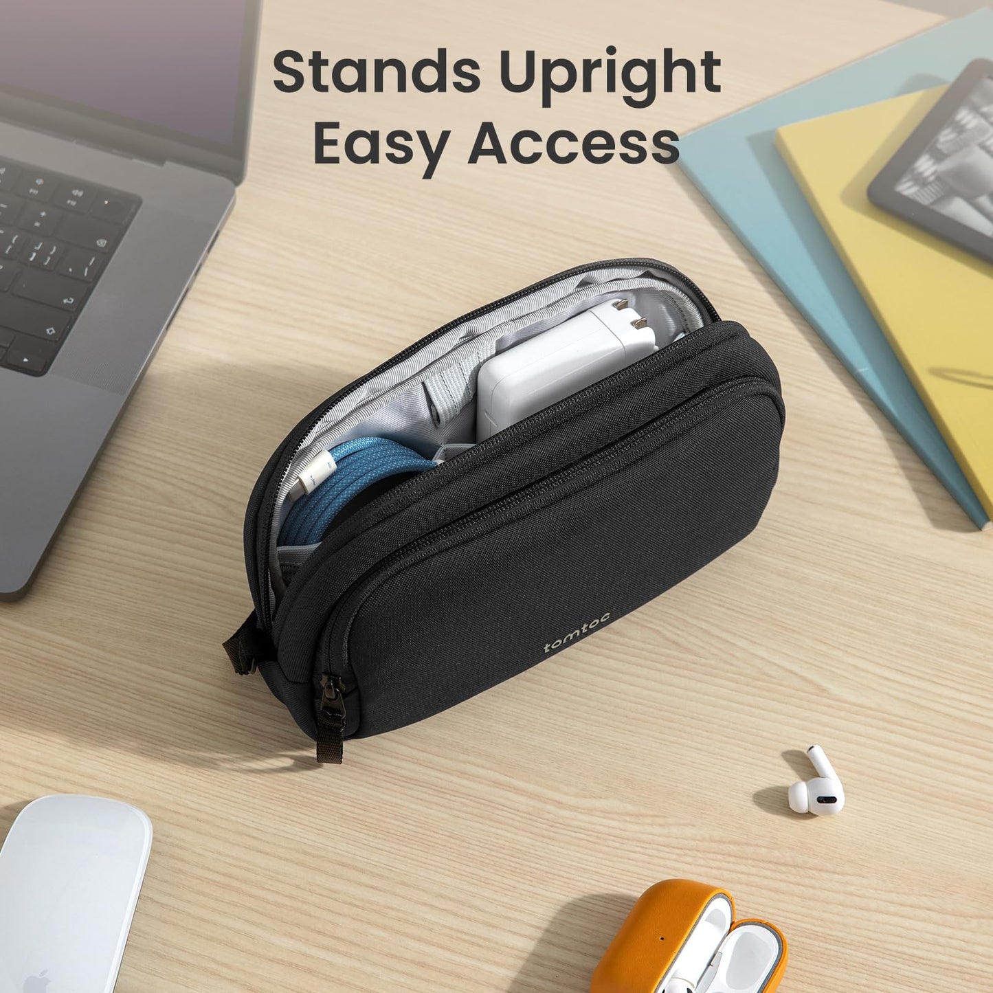 tomtoc Electronic Organizer Travel Case, Water Resistant Dual Compartment Tech Pouch Cable Organization Storage Bag for Charger, Cord, Phone, Hard