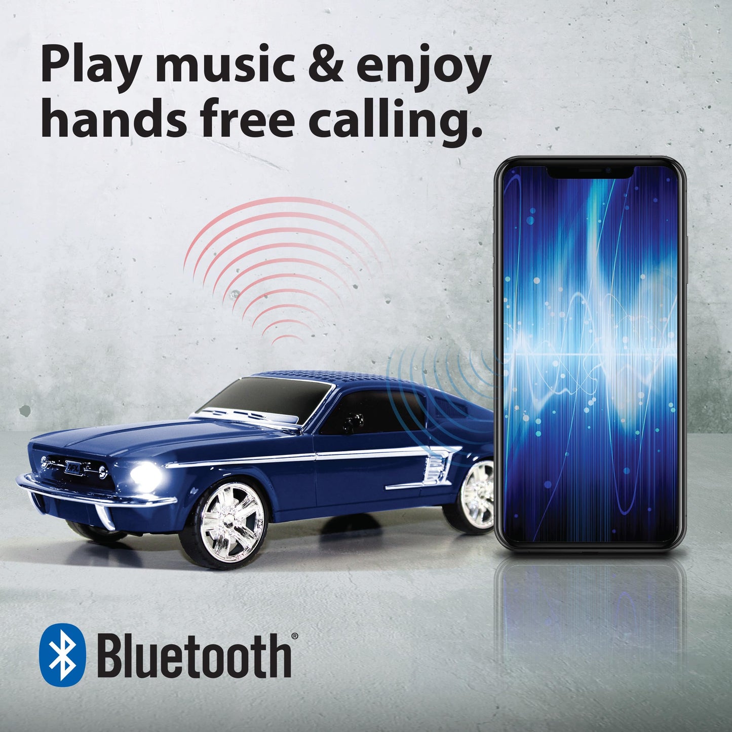 QFX Bluetooth 1965 Retro Car Replica Speaker, 3-inch Speakers, Hands Free Link, Built-in Microphone, FM Radio and LED Party Lights, Blue - BT-1965-BLU