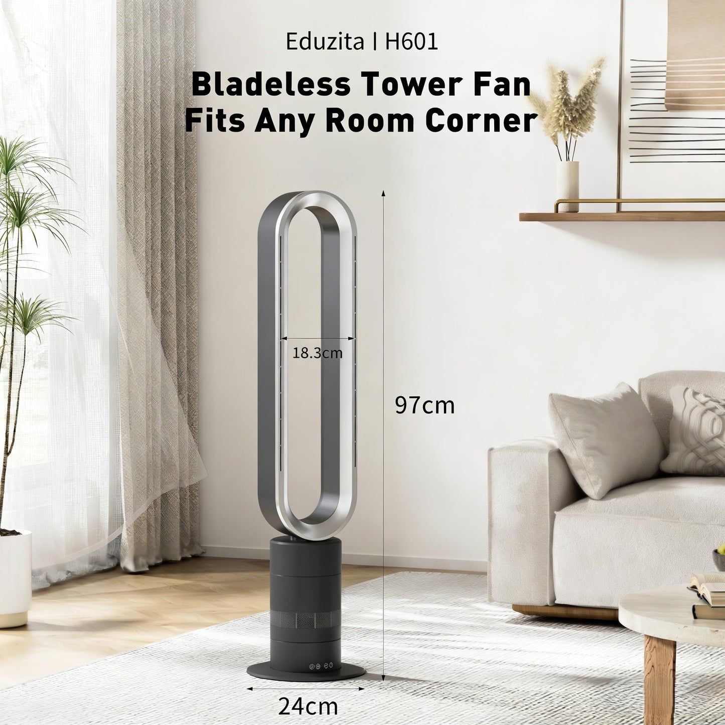 Xcity H601 Bladeless Tower Fan, 10 Cooling Speeds, Remote Control, Ultra-Quiet Brushless DC Motor for Bedroom, Living Room, Office & Commercial Use
