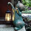 RCTTICUU Cat Garden Statue Outdoor Décor with Solar Lights Lantern,Cat Solar Light Figurines Outside Decorations for Yard?Lawn Patio, Balcony, Unique