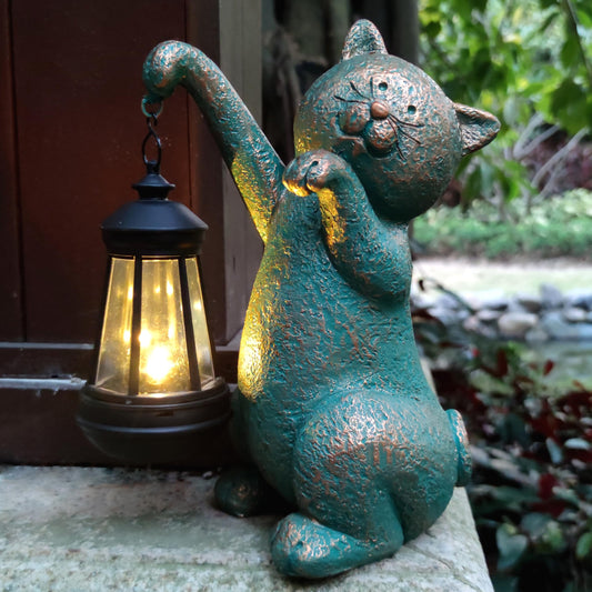 RCTTICUU Cat Garden Statue Outdoor Décor with Solar Lights Lantern,Cat Solar Light Figurines Outside Decorations for Yard?Lawn Patio, Balcony, Unique