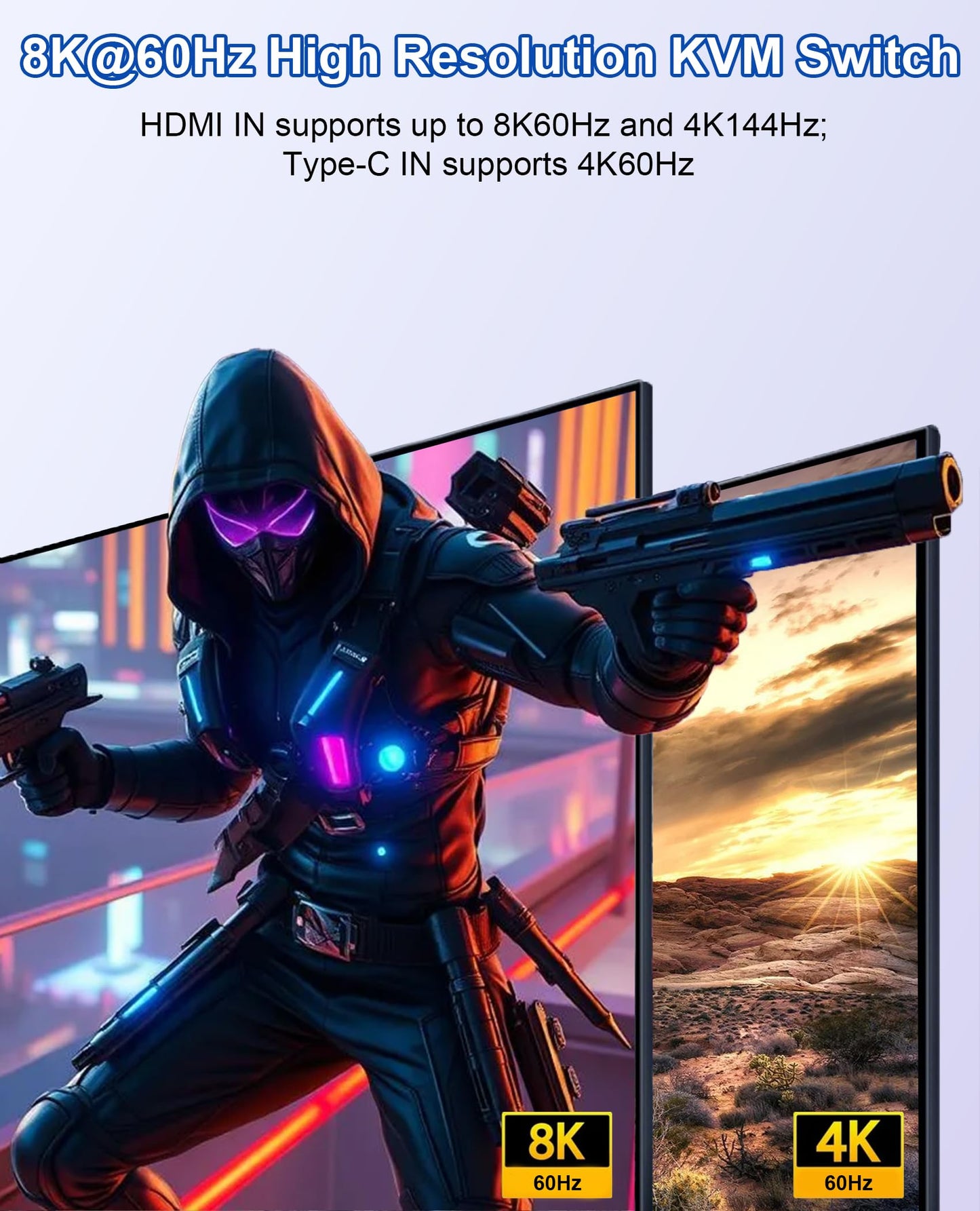 USB-C+HDM KVM Switch 2 Monitors 2 Computers - 8K@60Hz 4K@60Hz USB C KVM Switch Dual Monitor for Laptop & Desktop to Share 2 Monitor and 4 USB3.0