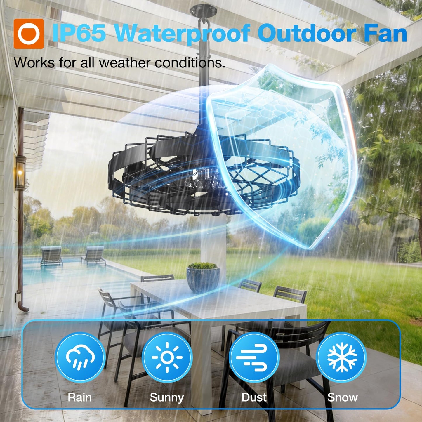 addlon 20" Outdoor Ceiling Fan without Light, IP65 Plug in Hanging Fan