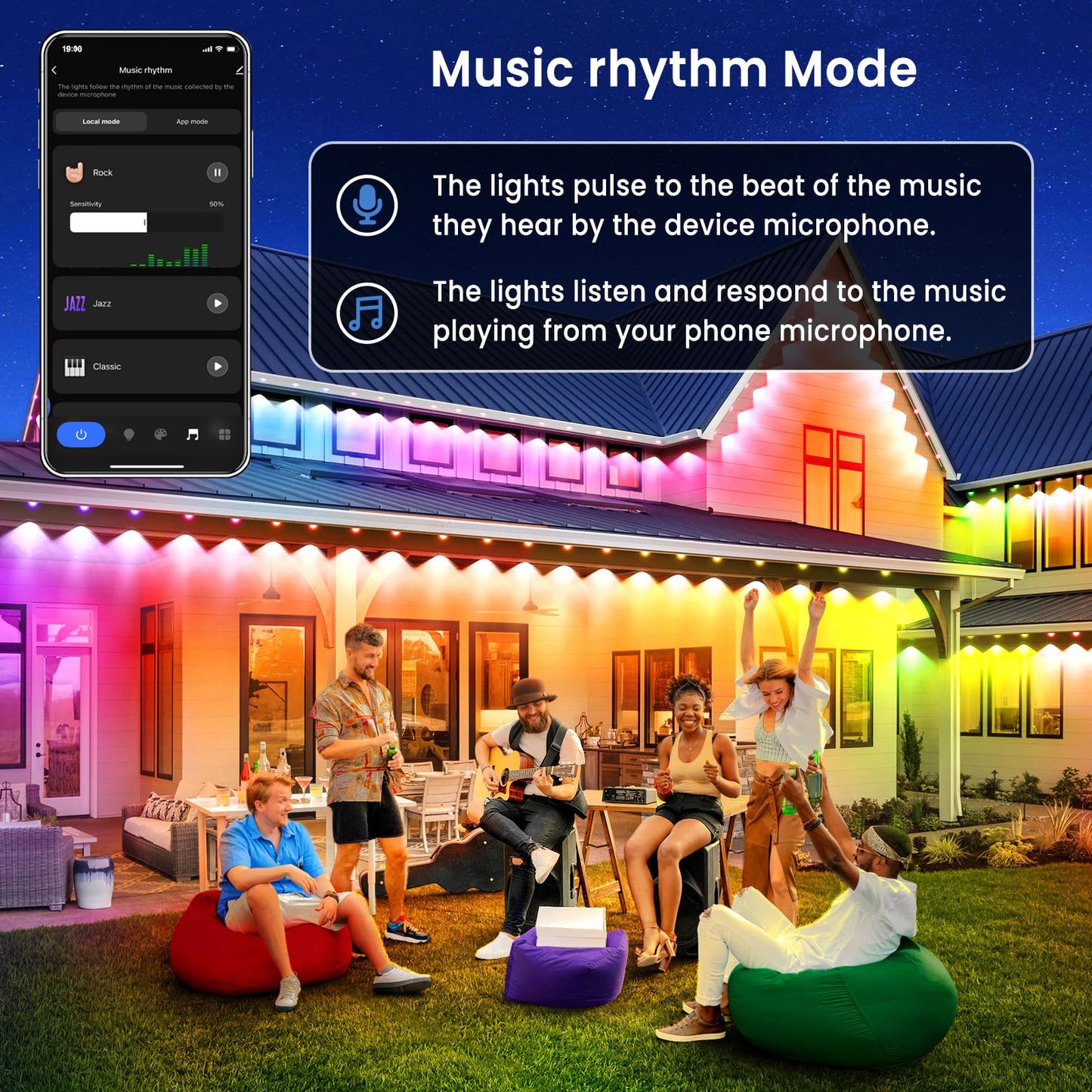 Smart Permanent Outdoor Lights for House, 150ft with 72 RGB+IC Permanent Outdoor Lights, P67 Waterproof with DIY Scene for Halloween Christmas Decor