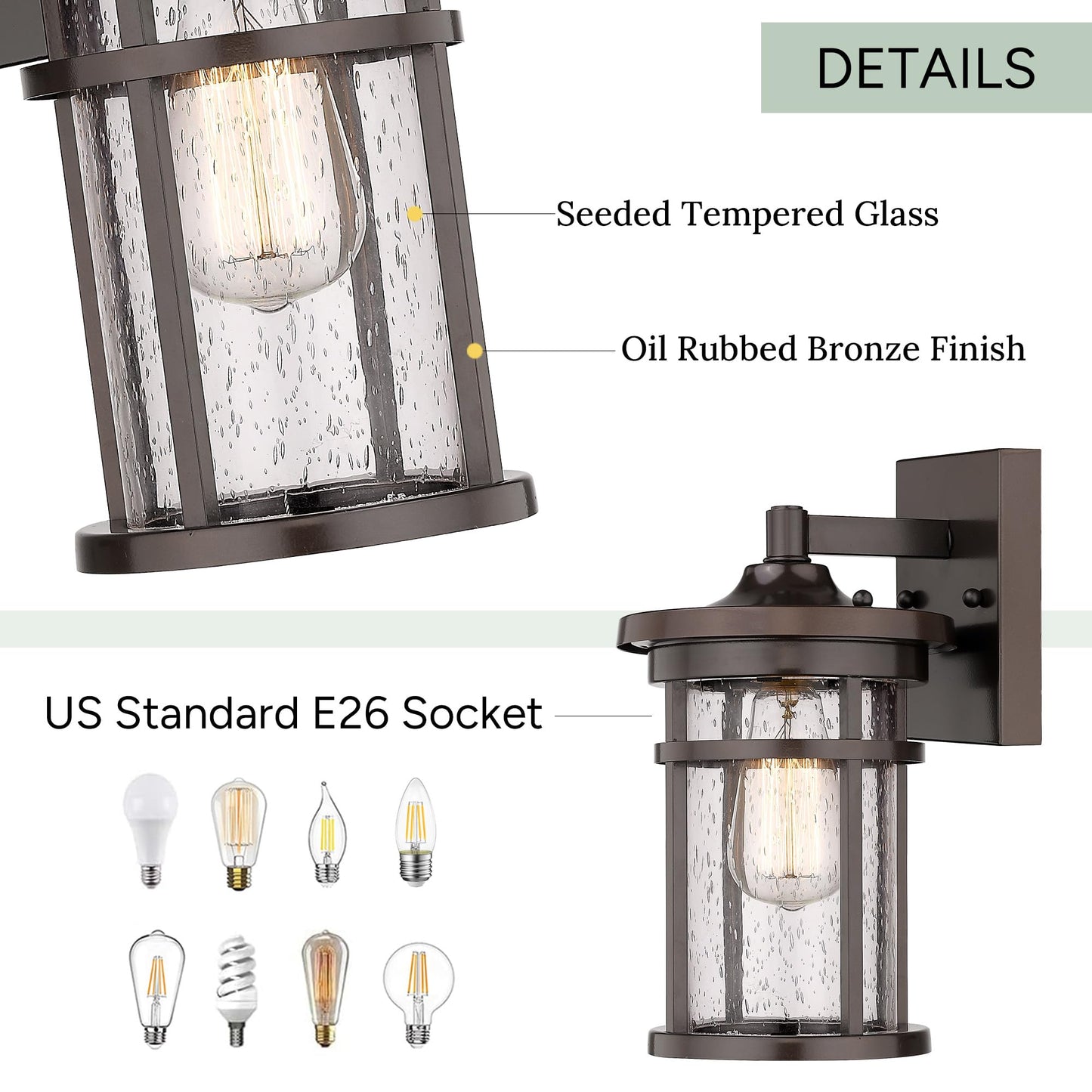 Casia Outdoor Wall Sconces, Exterior Lantern Lighting Fixture, Mounted Lights for Patio, Porch, Garden, Balcony (Bronze, 12" H-2Pack)