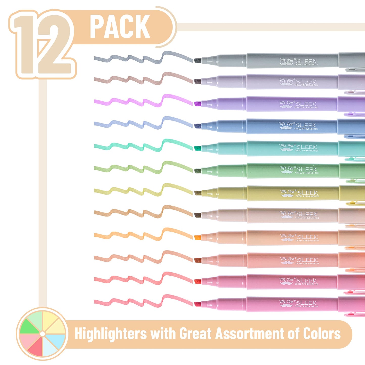 Mr. Pen- Highlighters, 12 Pack, Pastel Colors, Chisel Tip, Quick-Dry