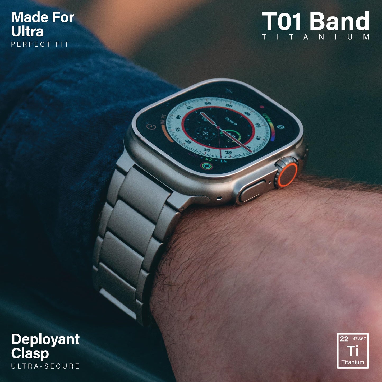 KORDIZ Titanium Watch Band T01 - Fits Apple Watch ULTRA 3 & ULTRA 2/1 (49mm) - Adjustable Titanium Apple Watch Band with Secure Clasp - Premium Color