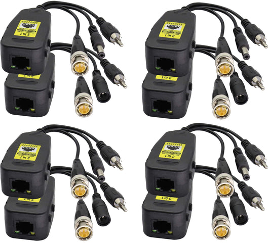 AAOTOKK BNC to RJ45 Transmitter Transceiver DC Power Passive Audio Video Balun HD-CVI/TVI/AHD/CVBS with DC Jack for 720P-1080P 3MP 4MP 5MP 8MP CCTV
