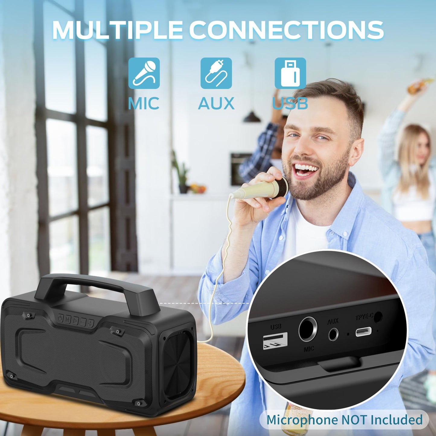BUGANI Bluetooth Speaker, 80W Powerful Portable Wireless Speakers IPX7 Waterproof Speaker, Outdoor Loud Speakers with Handle 24H Playtime, Support