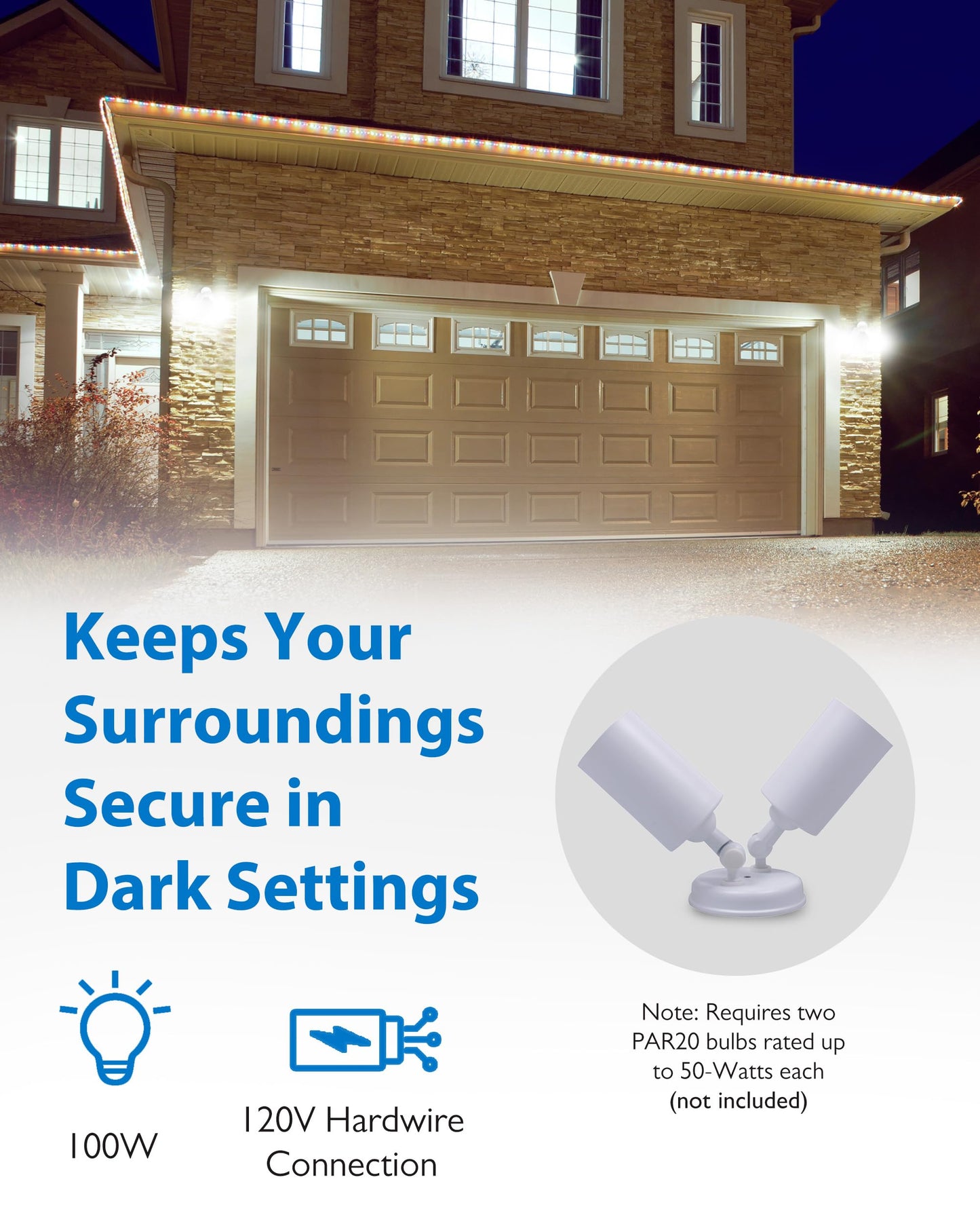 Outdoor Flood Light Fixture - Spot Lights Outdoor Security Light Fixture, Adjustable Double Cylinder Head, 100W, 120V, Weatherproof, Heavy-Duty