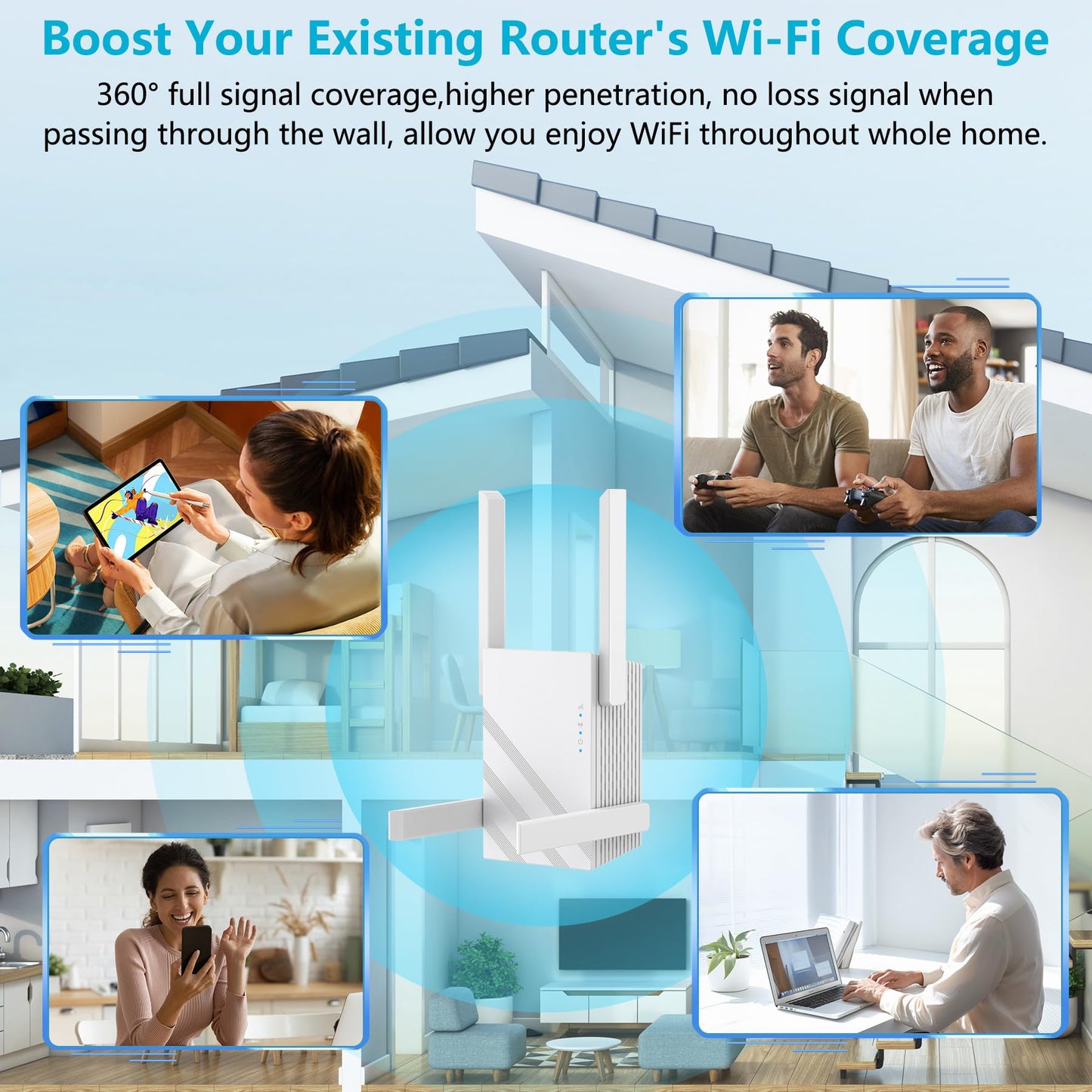 2025 1.2Gbps WiFi Extender Signal Booster, Up to 12880 sq. ft, Dual Band 5GHz/2.4GHz, WiFi Extenders Signal Booster for Home, WiFi Range Extender