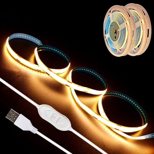 XINGZHI 5V USB LED Strip Lights, 3.28FTx2 3Key COB Light Strip Warm White, Short LED Strip Light, Flexible Bright 5V Led Strip for Under Cabinet