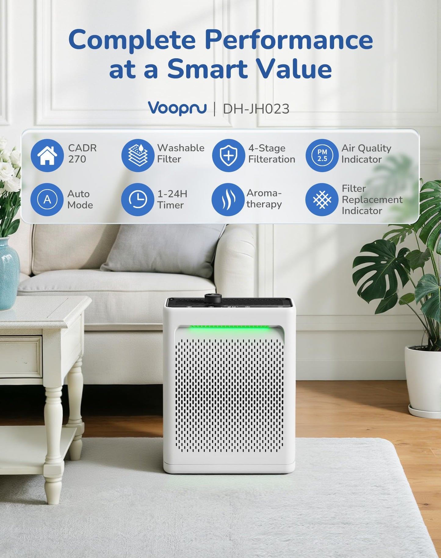 Air Purifier for Home Large Room, CADR 270 Powerful Bedroom Air Cleaner|Washable Pre-Filter, Sleep Mode, AQI Display, AUTOMode with Aromatherapy
