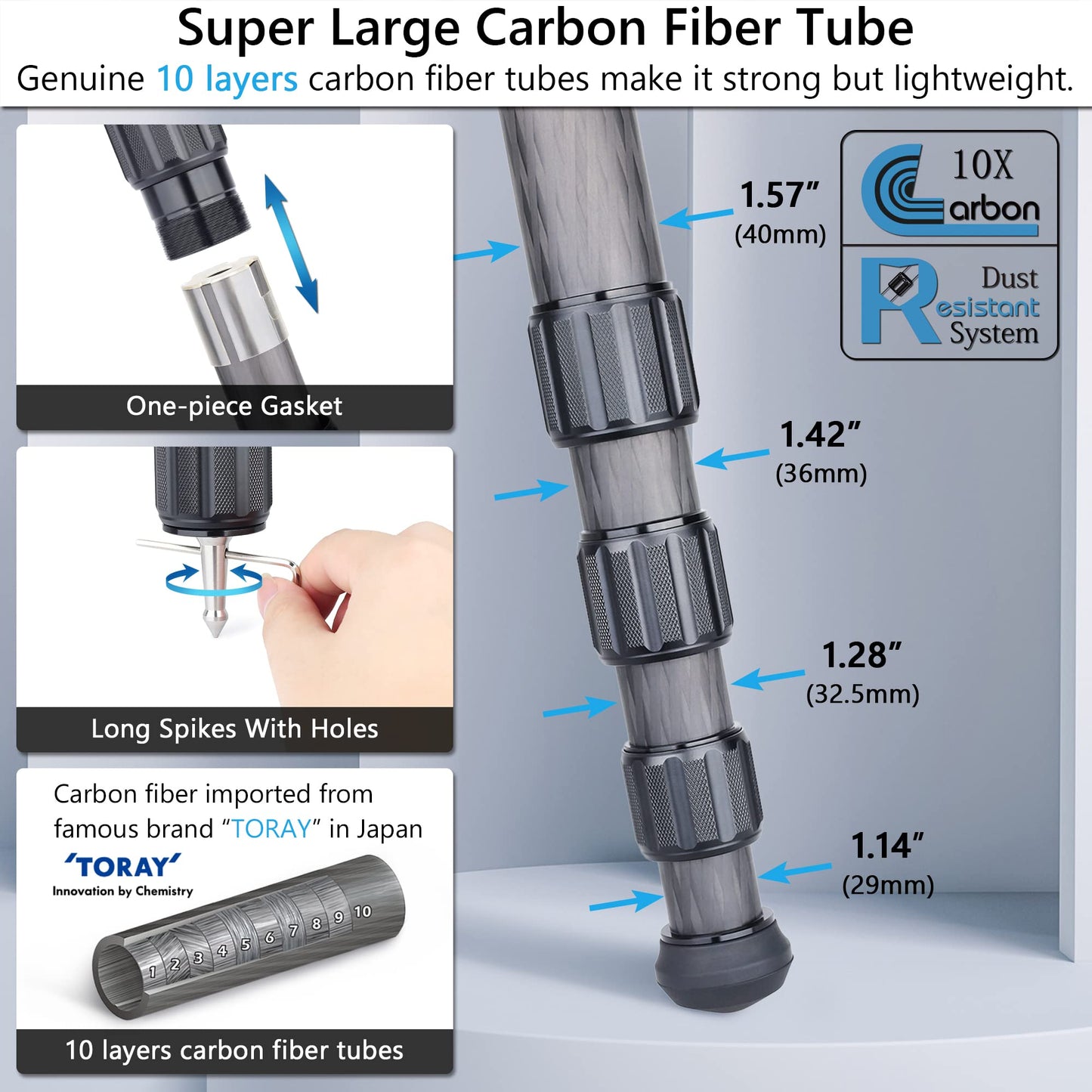 Carbon Fiber Tripod Heavy Duty Bowl Tripod ARTCISE AS90C Ultra Stable Carbon Stand with 75mm Bowl and Adapter 10 Layers Carbon Fiber 40mm Leg Tube Max